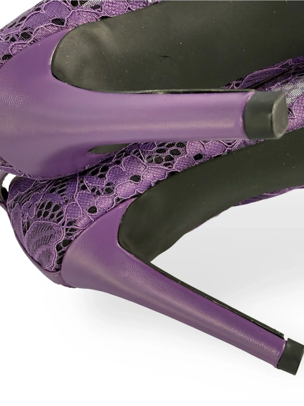 Purple Lace Pointed-Toe Ankle-Strap Heels